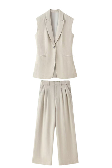 Kahki 2 Pièce Peak Lapek Sans Manches Femmes Costumes De Bal